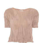 T-SHIRT a maniche corte plissettate in beige Gongdid design - donna 