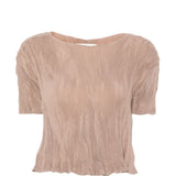 T-SHIRT a maniche corte plissettate in beige Gongdid design - donna 