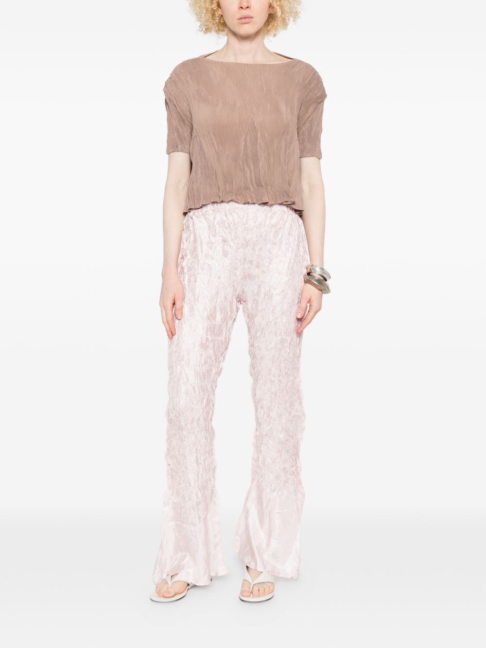 T-SHIRT a maniche corte plissettate in beige Gongdid design - donna 