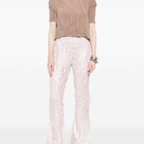 T-SHIRT a maniche corte plissettate in beige Gongdid design - donna 