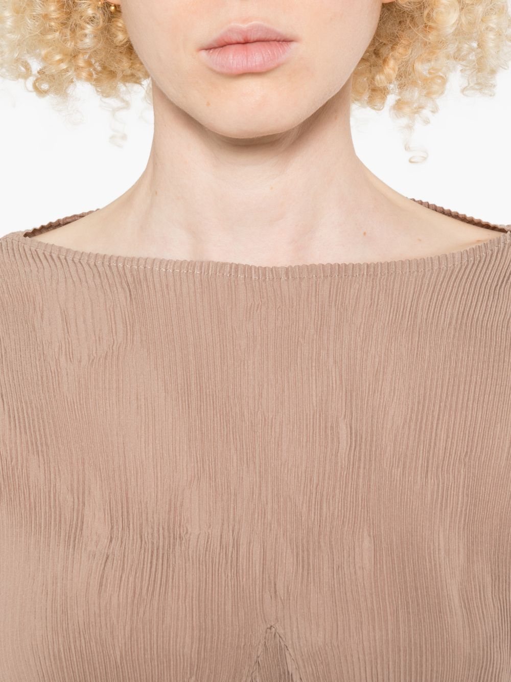 T-SHIRT a maniche corte plissettate in beige Gongdid design - donna 