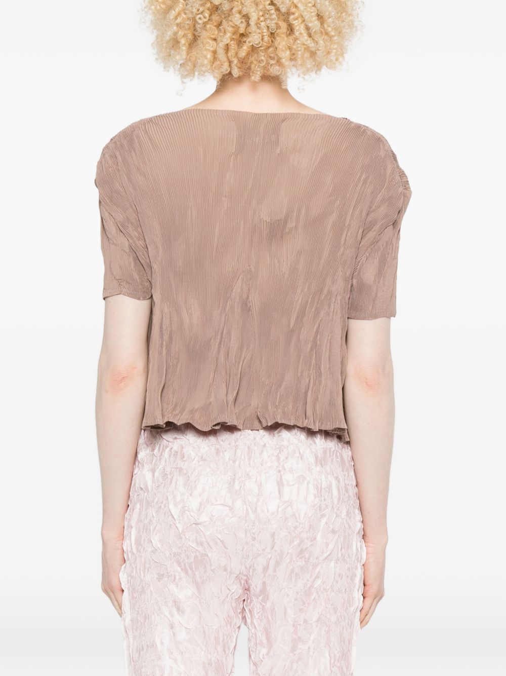 T-SHIRT a maniche corte plissettate in beige Gongdid design - donna 