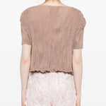 T-SHIRT a maniche corte plissettate in beige Gongdid design - donna 
