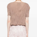 T-SHIRT a maniche corte plissettate in beige Gongdid design - donna 