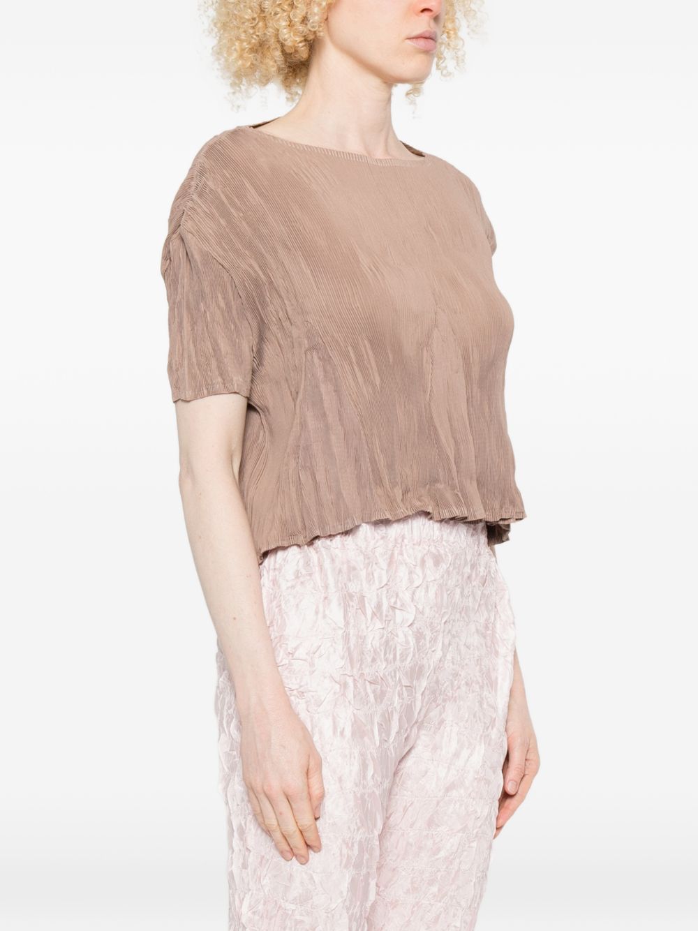 T-SHIRT a maniche corte plissettate in beige Gongdid design - donna 