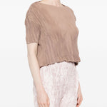T-SHIRT a maniche corte plissettate in beige Gongdid design - donna 