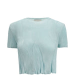 T-SHIRT a maniche corte plissettate in azzurro Gongdid design - donna 