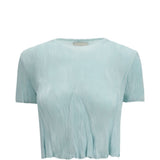T-SHIRT a maniche corte plissettate in azzurro Gongdid design - donna 