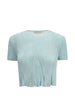Pleated short-sleeved T-shirt in light blue Gongdid design - women