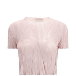 T-SHIRT a maniche corte plissettate in rosa Gongdid design - donna 
