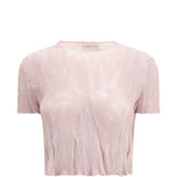 T-SHIRT a maniche corte plissettate in rosa Gongdid design - donna 