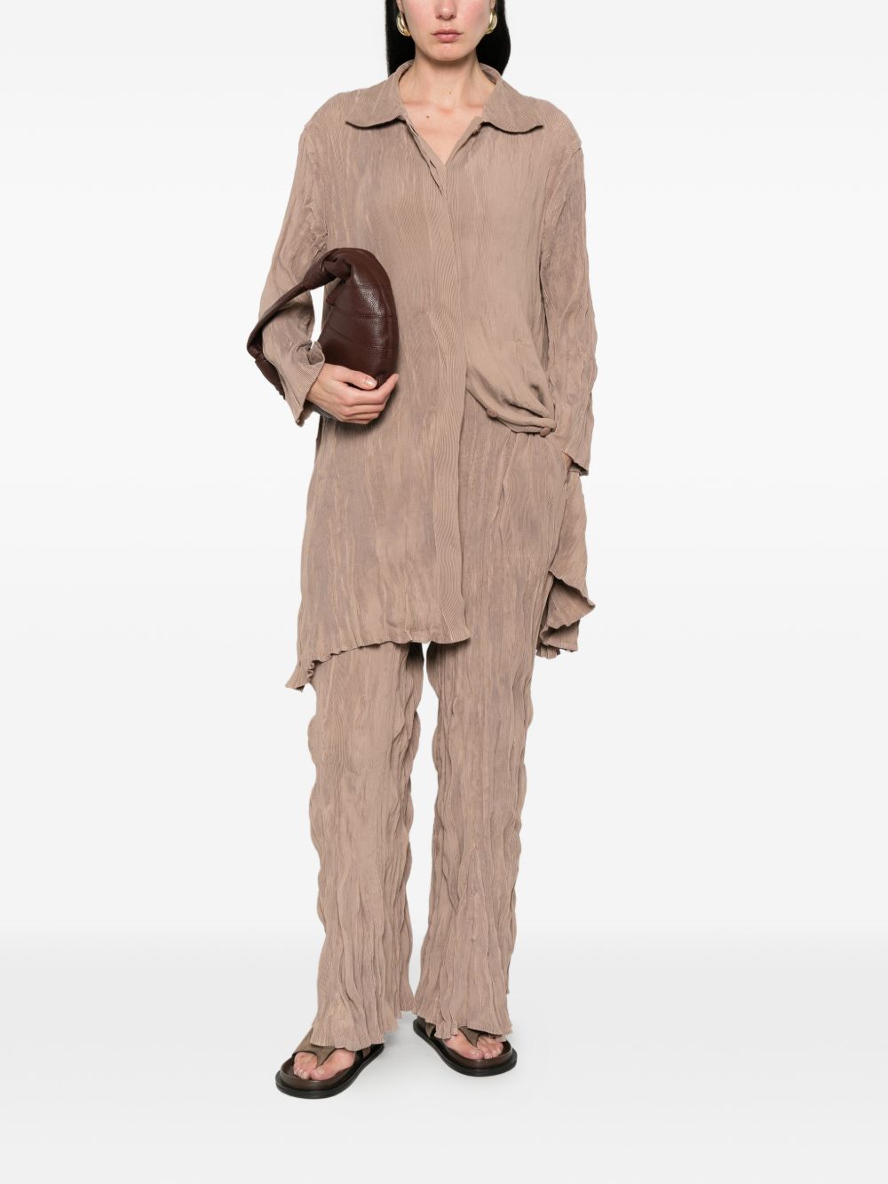 Pantaloni plissettati in marrone gongdid design - donna 