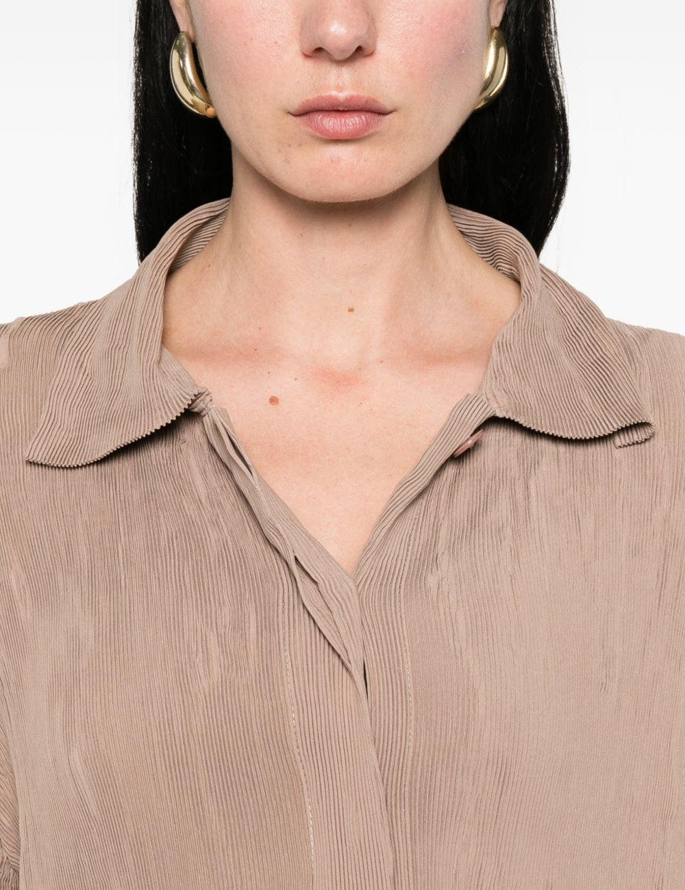 Abito Chemisier corto plissettato in beige GONGDID DESIGN - donna 