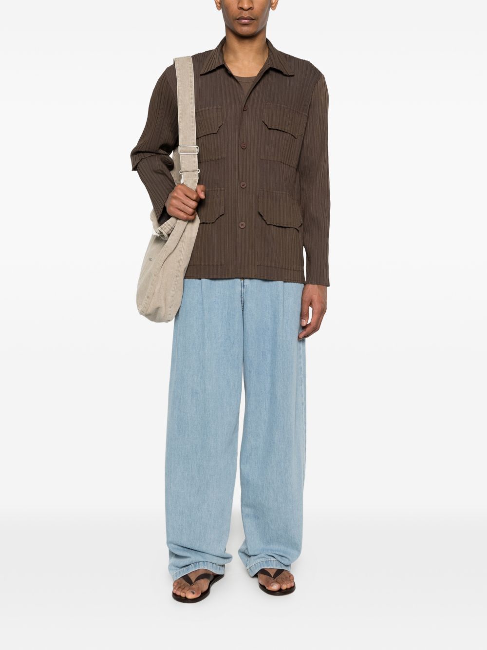 Camicia con taschino in marrone Gongdid design - uomo 