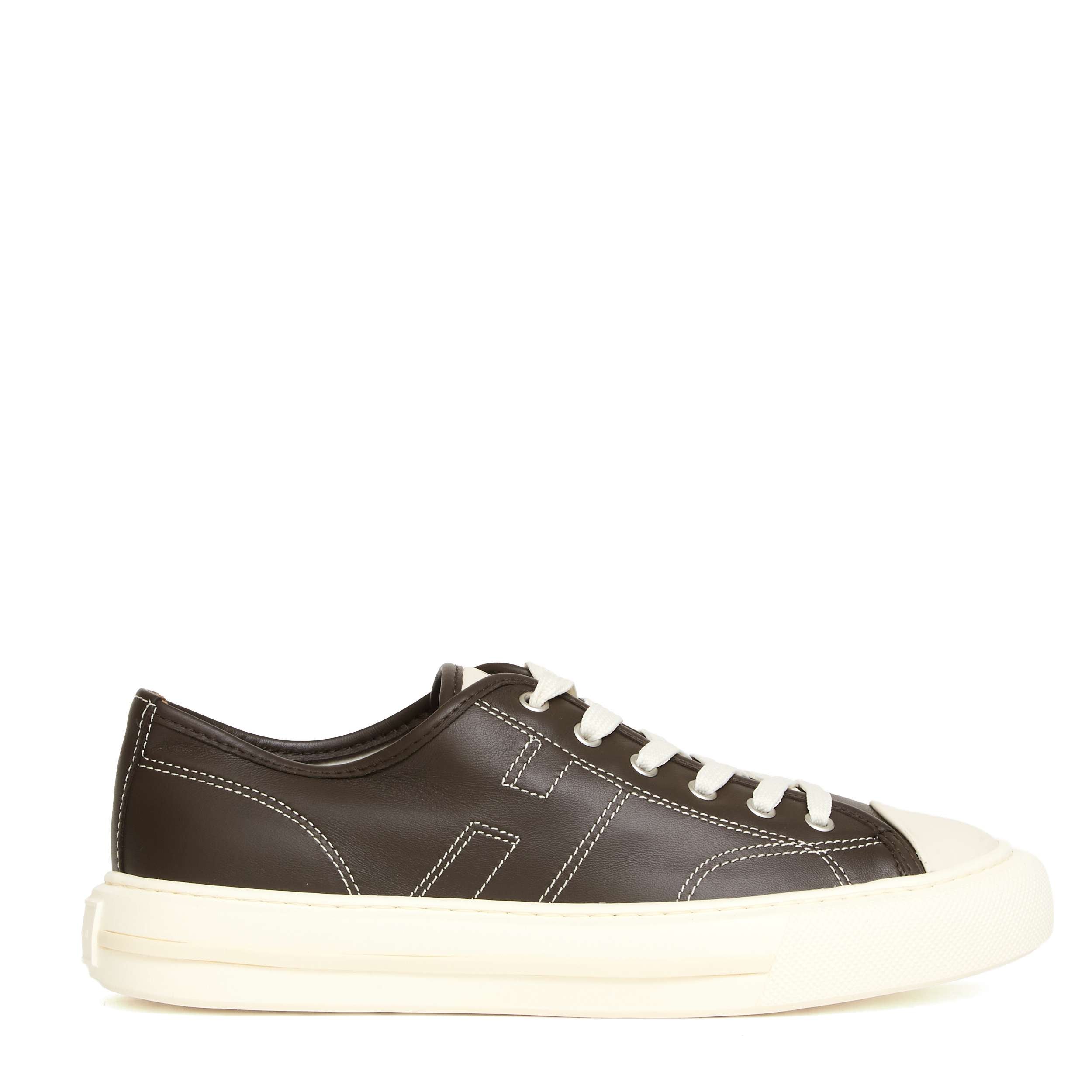 SNEAKERS REBEL CON CUCITURE A CONTRASTO in pelle marrone Hogan - uomo 