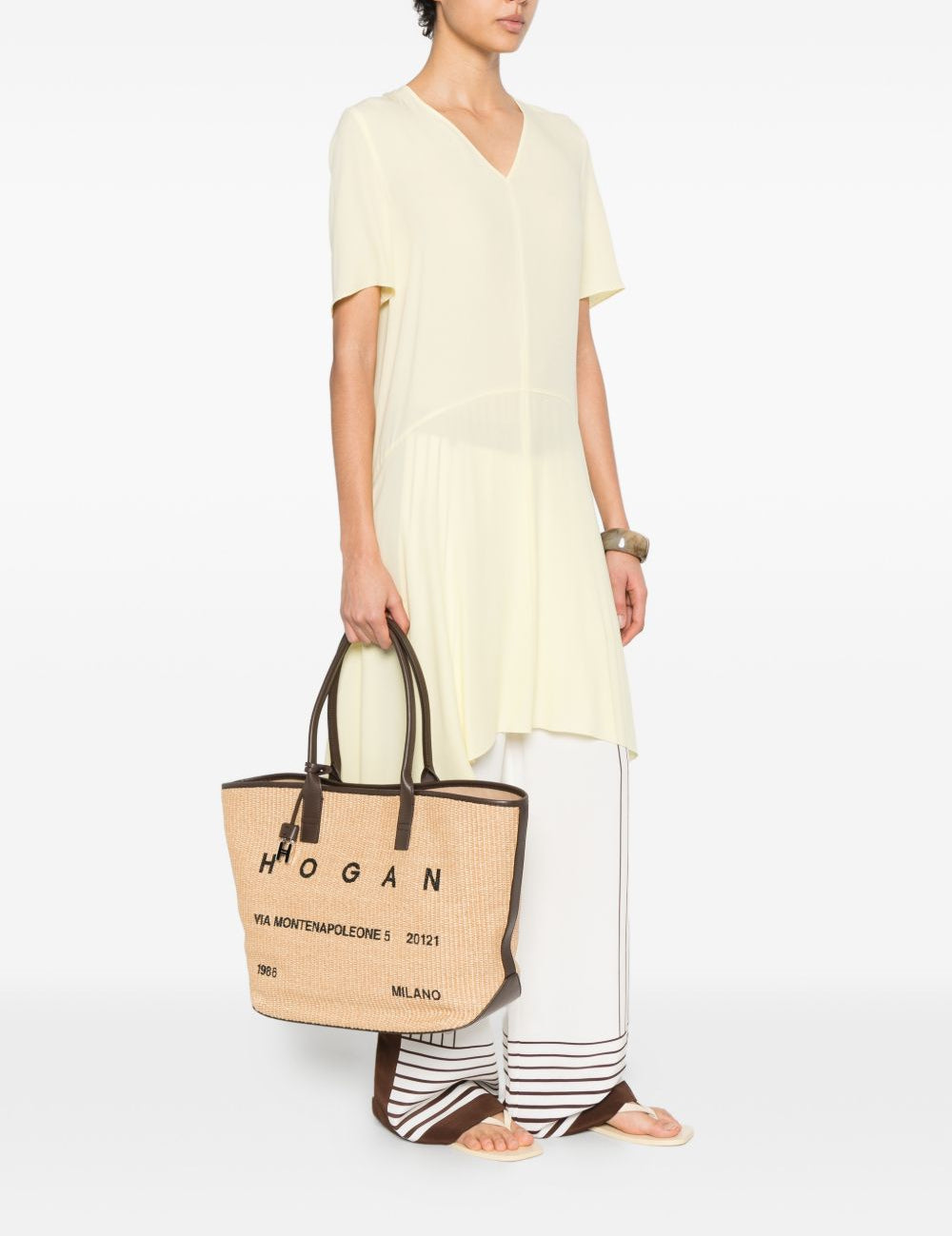 Borsa da spiaggia con logo in beige Hogan - donna 