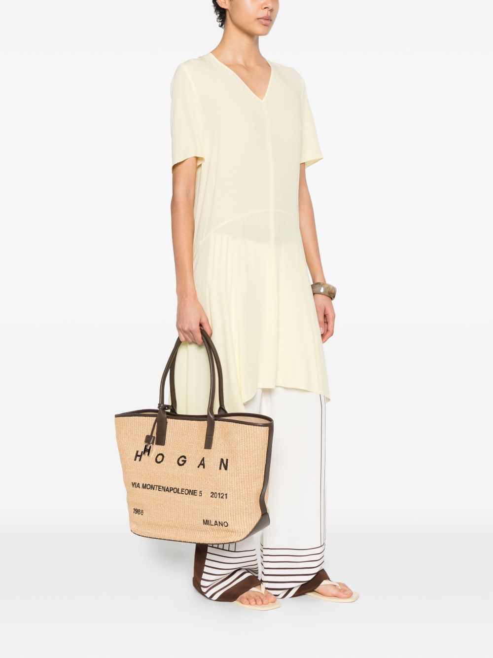 Borsa da spiaggia con logo in beige Hogan - donna 