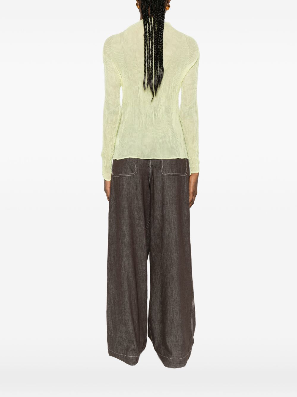 Top a maniche lunghe con design plissettato in verde lime Issey miyake  - donna 