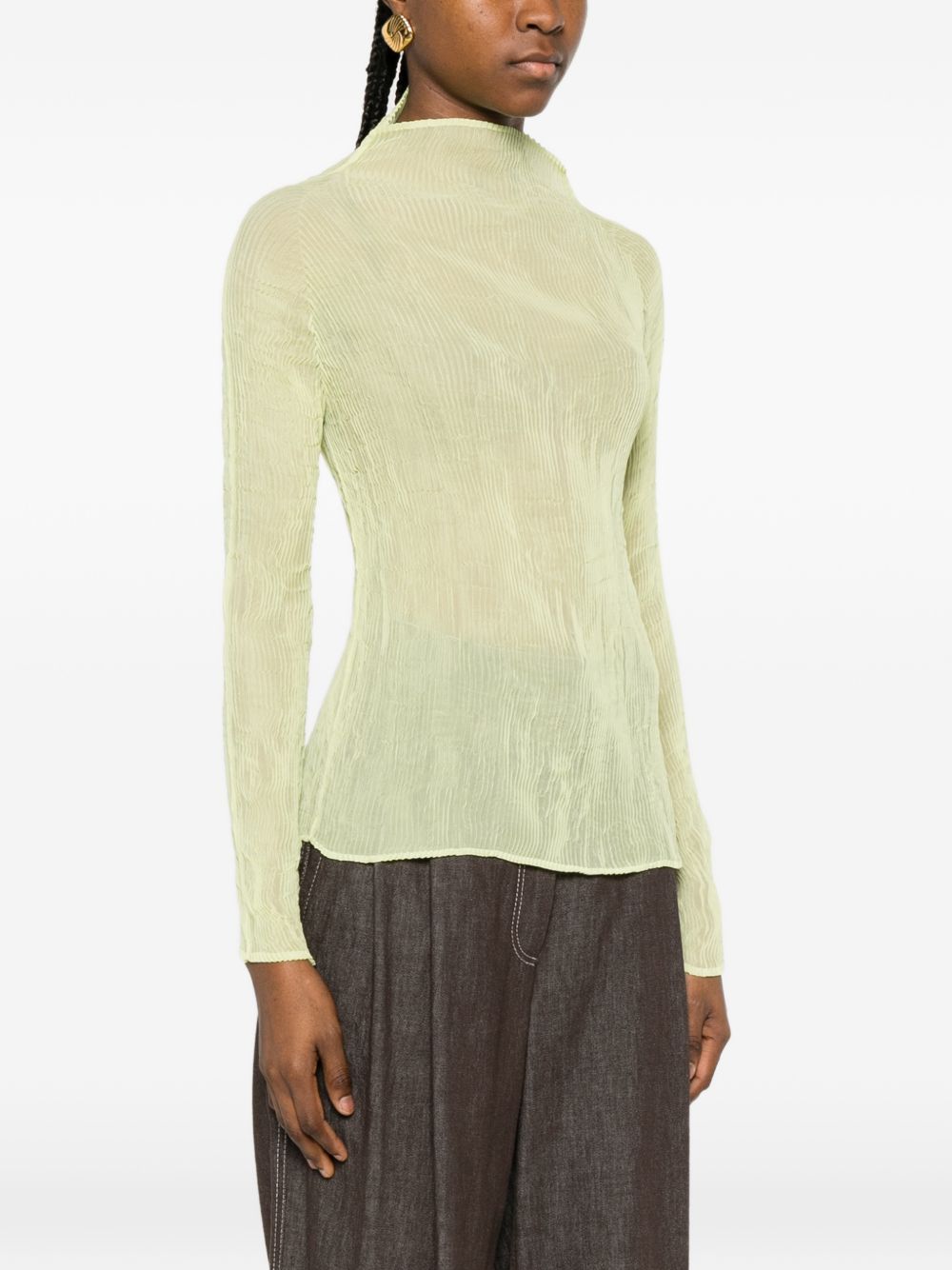 Top a maniche lunghe con design plissettato in verde lime Issey miyake  - donna 