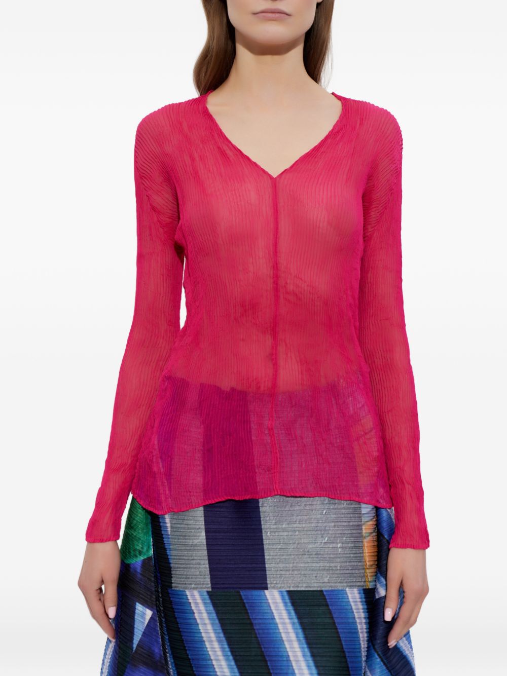 Top con scollo a v plissettato in rosa Issey miyake - donna 