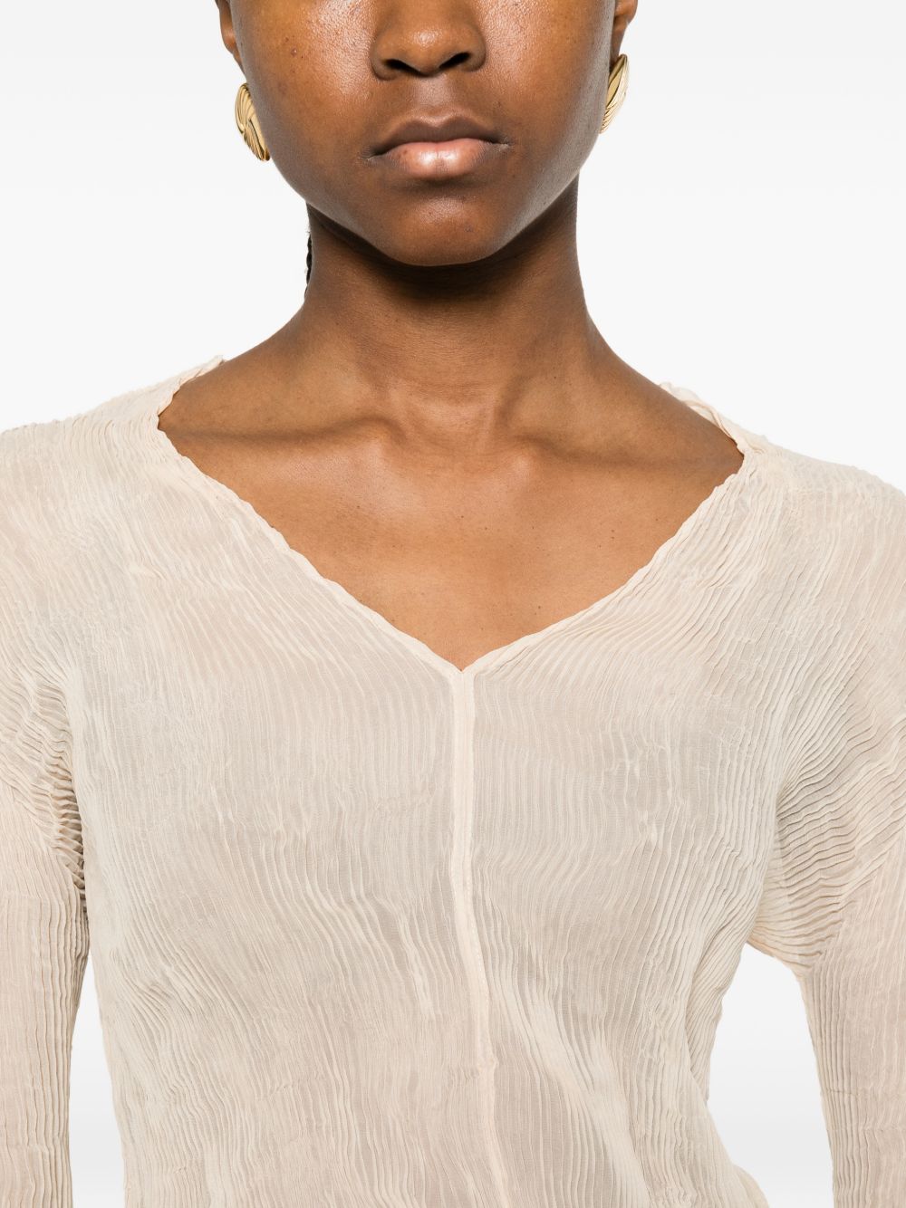 Top a maniche lunghe con design plissettato in avorio Issey miyake  - donna 