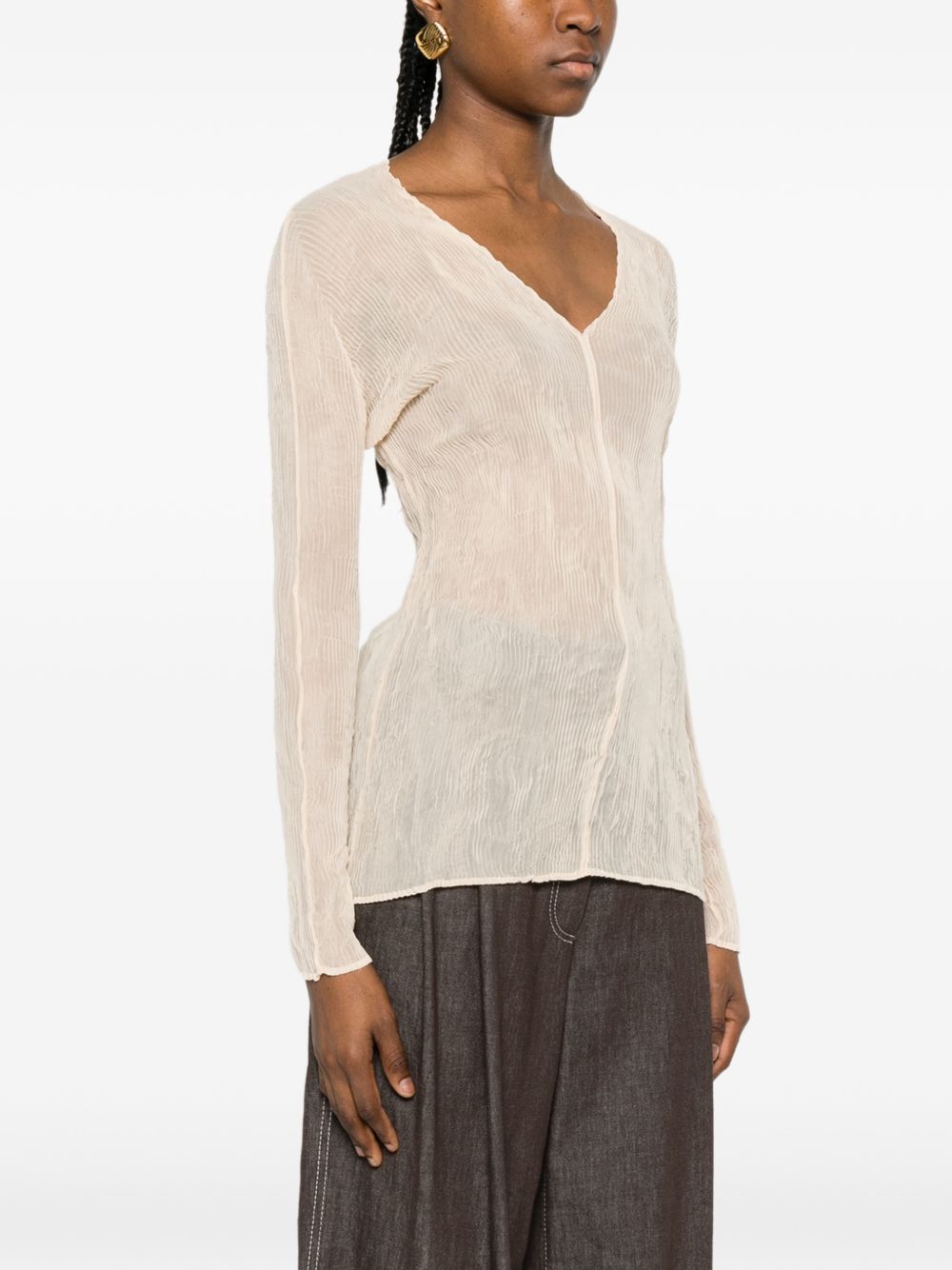 Top a maniche lunghe con design plissettato in avorio Issey miyake  - donna 
