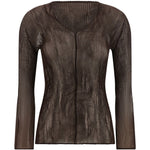 TOP SCOLLO A V SEMI TRASPARENTE IN MARRONE ISSEY MIYAKE - donna 