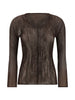 TOP SCOLLO A V SEMI TRASPARENTE IN MARRONE ISSEY MIYAKE - donna