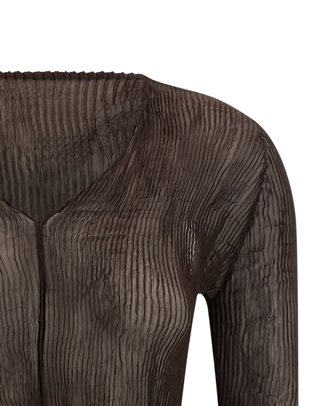 TOP SCOLLO A V SEMI TRASPARENTE IN MARRONE ISSEY MIYAKE - donna 