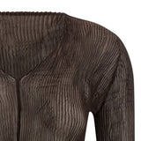 TOP SCOLLO A V SEMI TRASPARENTE IN MARRONE ISSEY MIYAKE - donna 