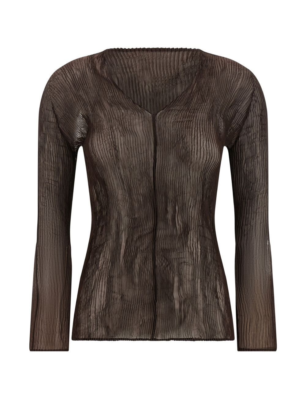 TOP SCOLLO A V SEMI TRASPARENTE IN MARRONE ISSEY MIYAKE - donna 