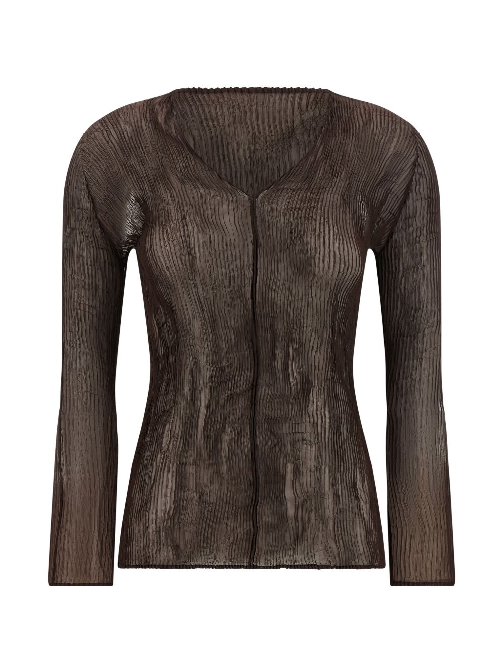 TOP SCOLLO A V SEMI TRASPARENTE IN MARRONE ISSEY MIYAKE - donna 