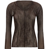 TOP SCOLLO A V SEMI TRASPARENTE IN MARRONE ISSEY MIYAKE - donna 