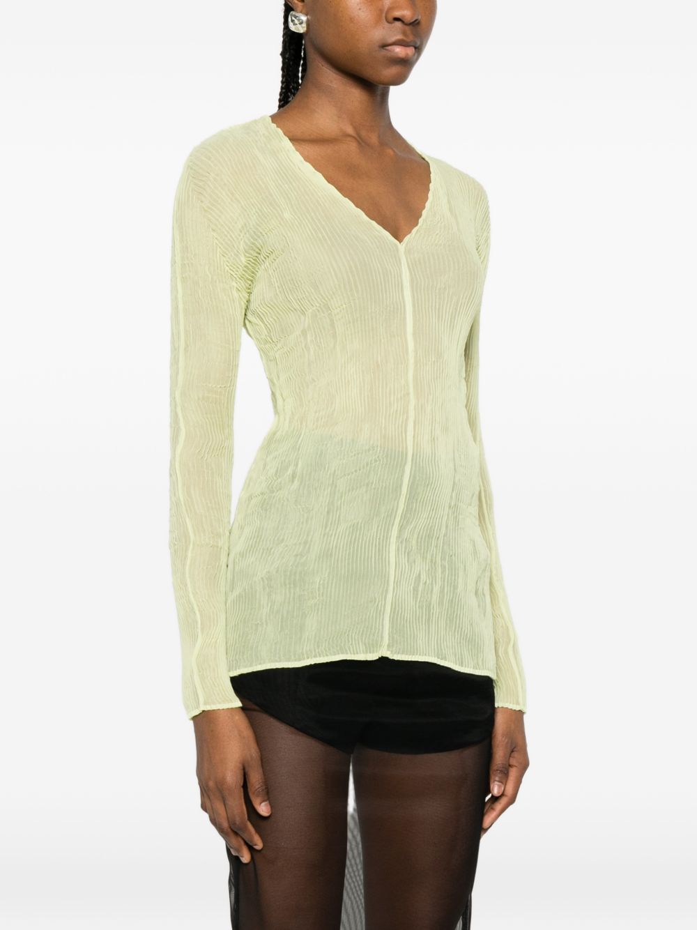 Top a maniche lunghe con design plissettato in verde lime Issey miyake  - donna 