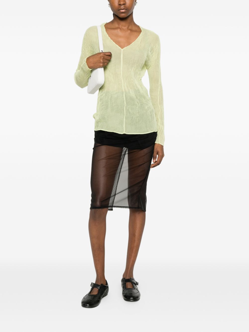 Top a maniche lunghe con design plissettato in verde lime Issey miyake  - donna 