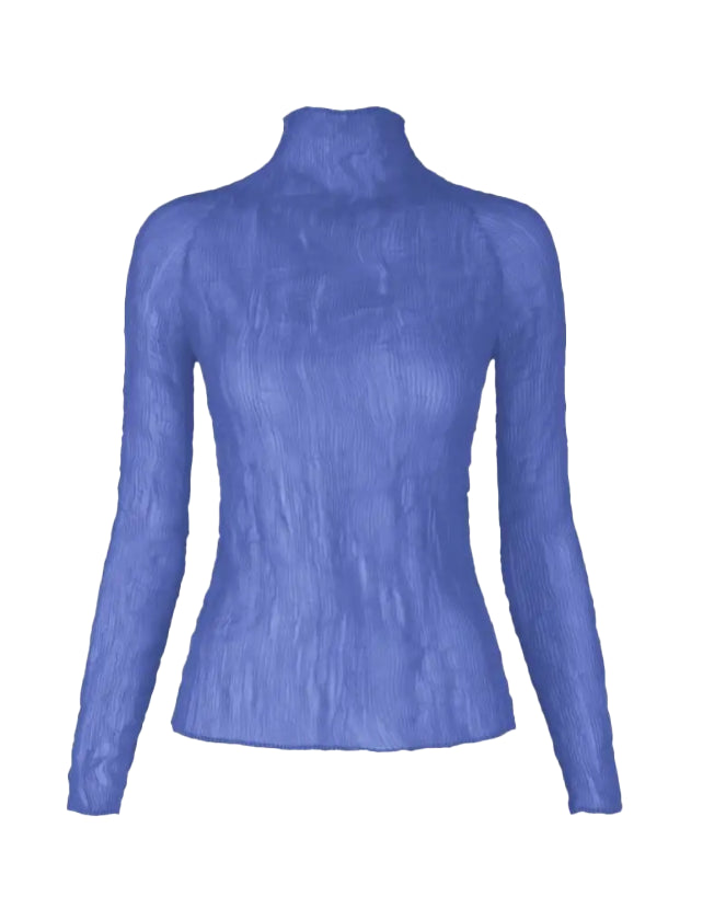 Top plisettato a collo alto in blu 