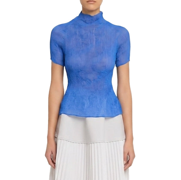 Top a collo alto in blu 