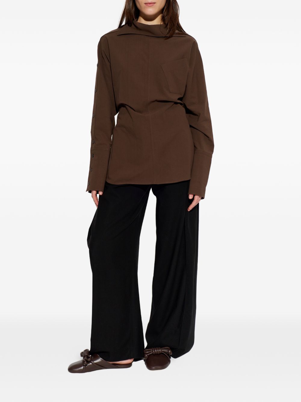 Camicia di cotone con colletto asimmetrico in marrone Issey miyake  - donna 