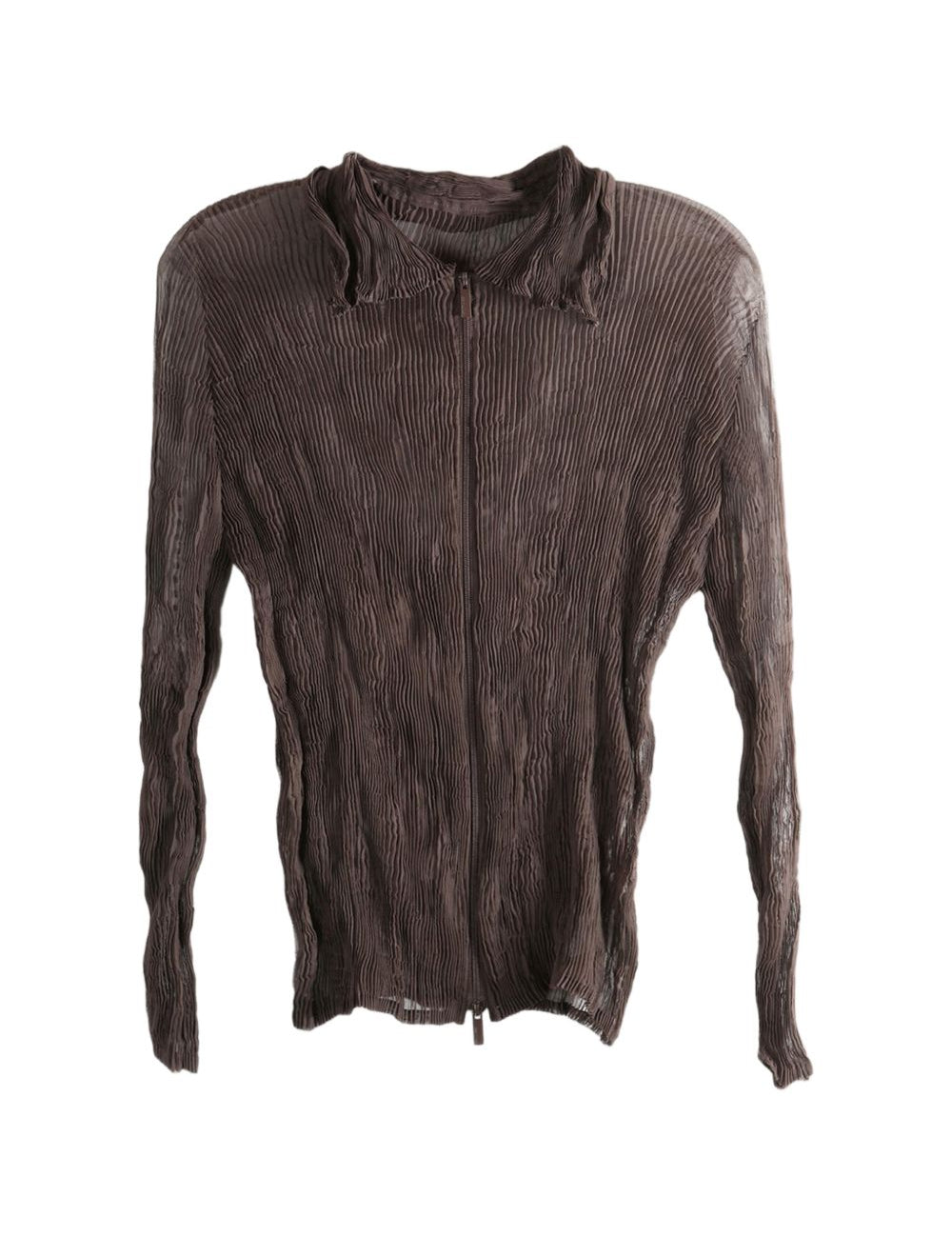 Top semi-trasparente con zip in marrone Issey miyake - donna 