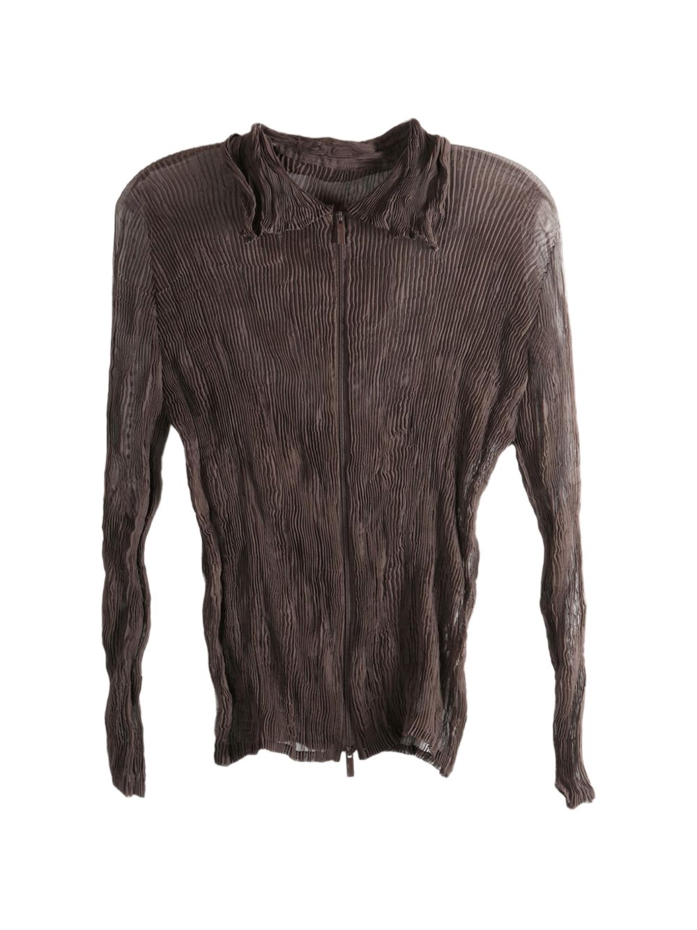 Top semi-trasparente con zip in marrone Issey miyake - donna 