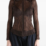 Top semi-trasparente con zip in marrone Issey miyake - donna 