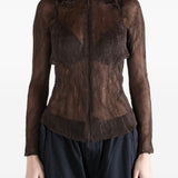 Top semi-trasparente con zip in marrone Issey miyake - donna 