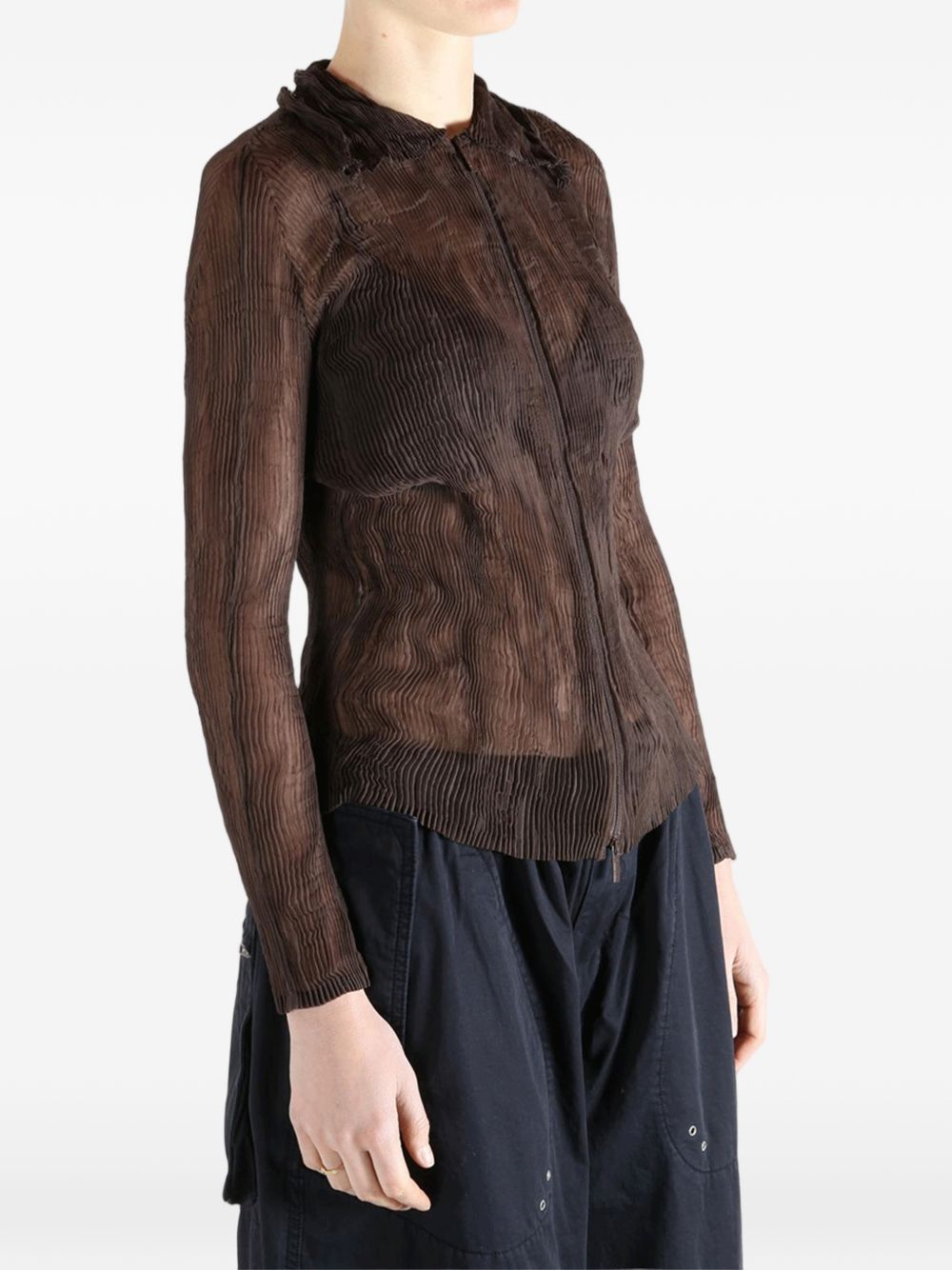 Top semi-trasparente con zip in marrone Issey miyake - donna 