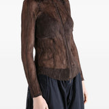 Top semi-trasparente con zip in marrone Issey miyake - donna 