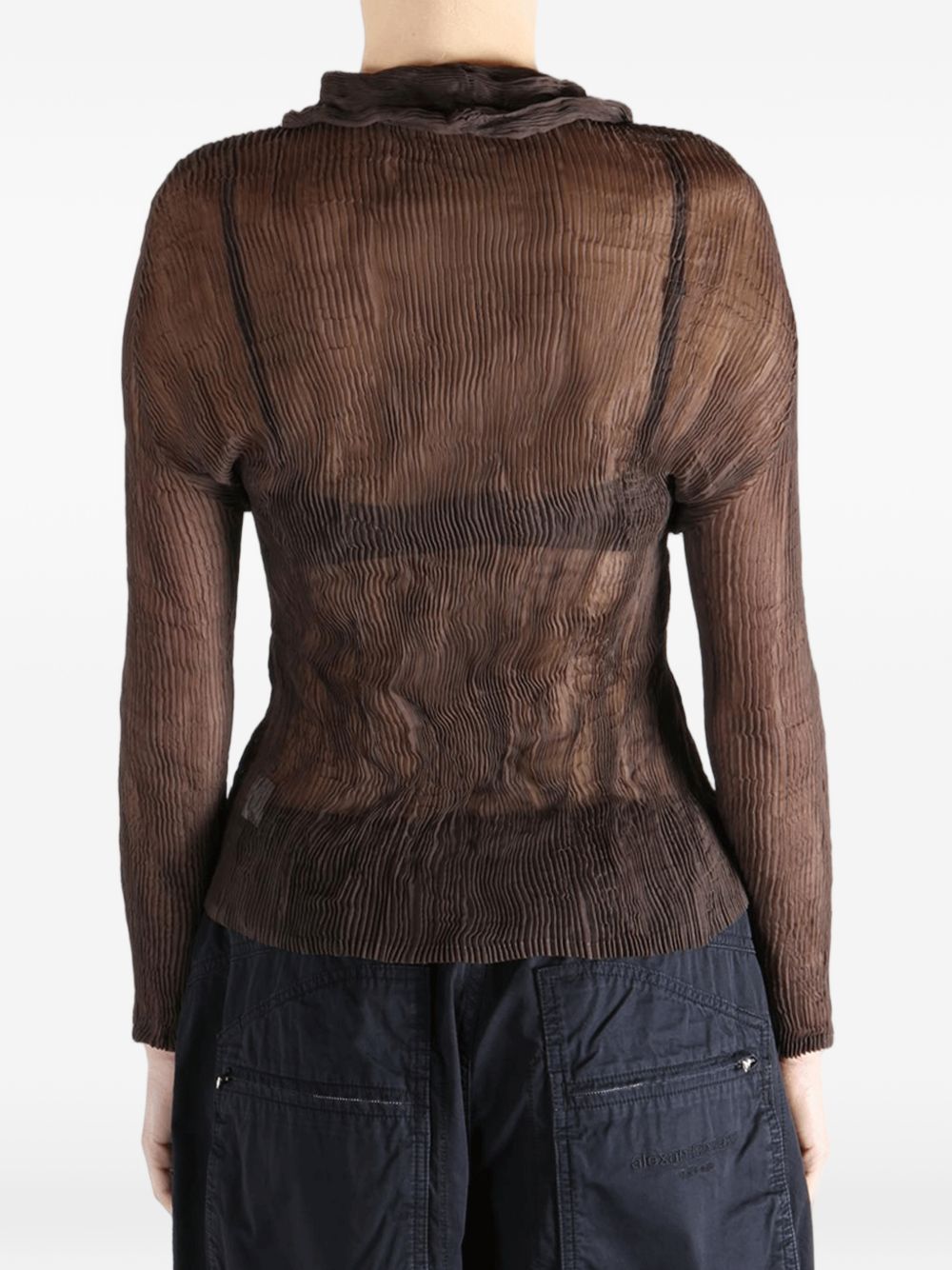 Top semi-trasparente con zip in marrone Issey miyake - donna 