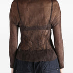 Top semi-trasparente con zip in marrone Issey miyake - donna 