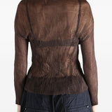 Top semi-trasparente con zip in marrone Issey miyake - donna 