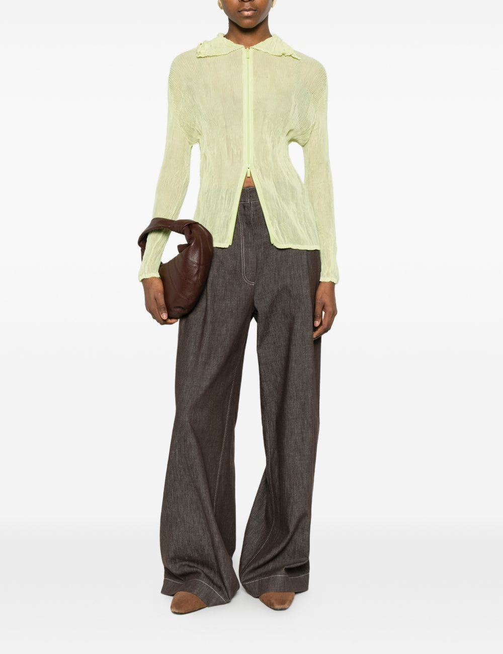 Top a maniche lunghe con design plissettato in verde lime Issey miyake  - donna 