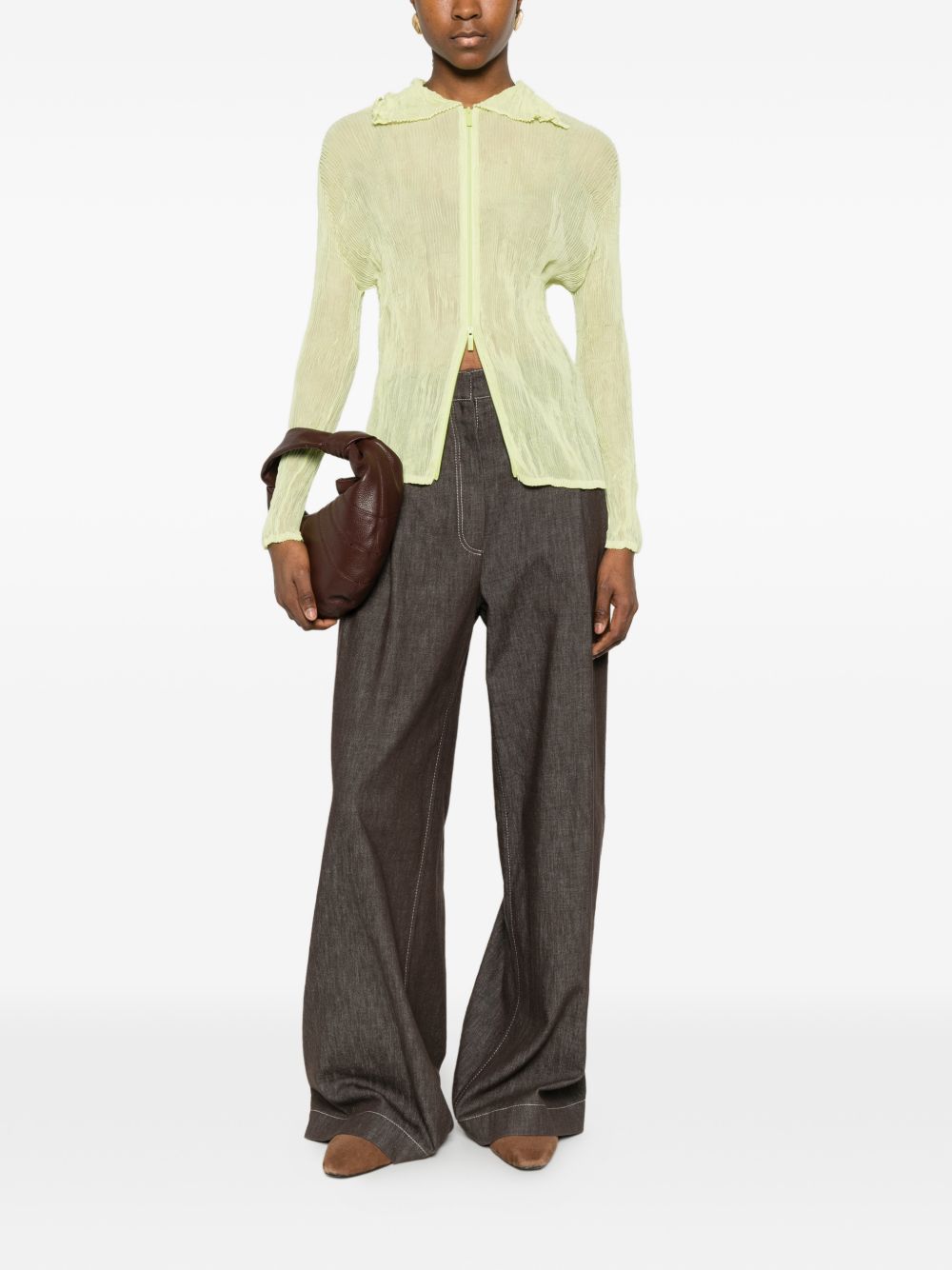 Top a maniche lunghe con design plissettato in verde lime Issey miyake  - donna 