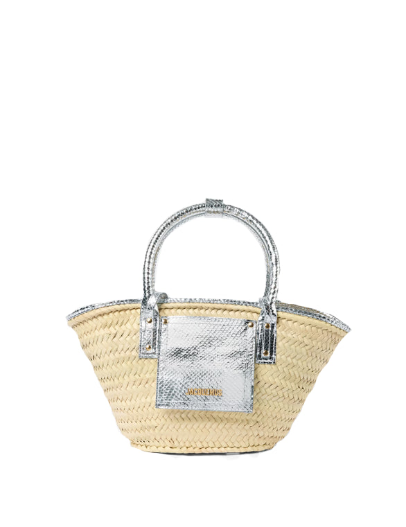 Borsa le petit panier soli in beige e argento Jacquemus - donna 